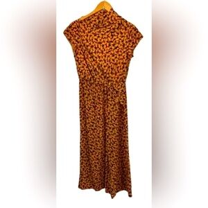 Saloni 100% org silk gold prnt twist frnt midi drss w assym cowl nk SZ 6 luxury